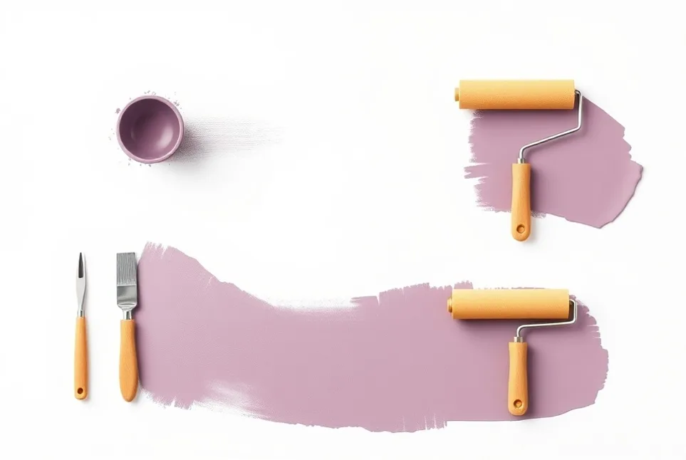Outils de peinture disposés dans l'ordre des étapes du chantier