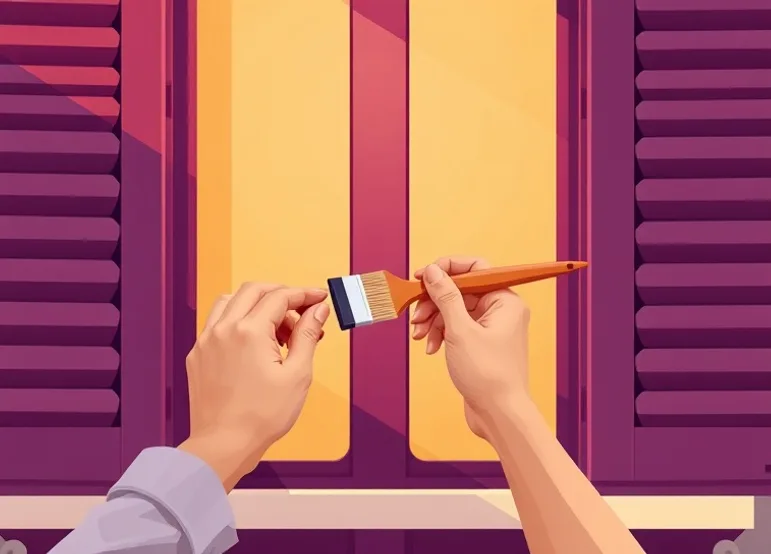 Mise en peinture au pinceau de volets et d'encadrements en bois